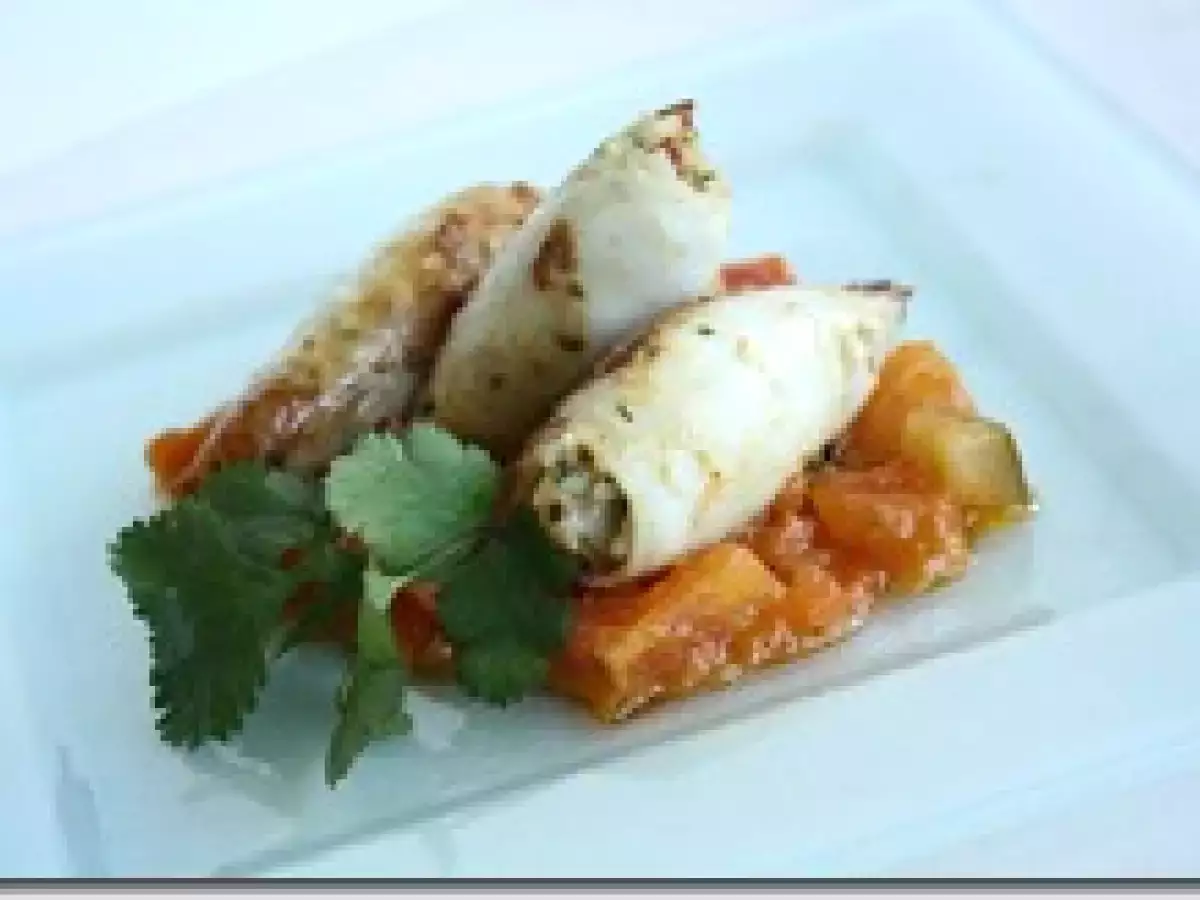 Calamar Farci au Chorizo et Confit de Tomate Courgette - photo 2