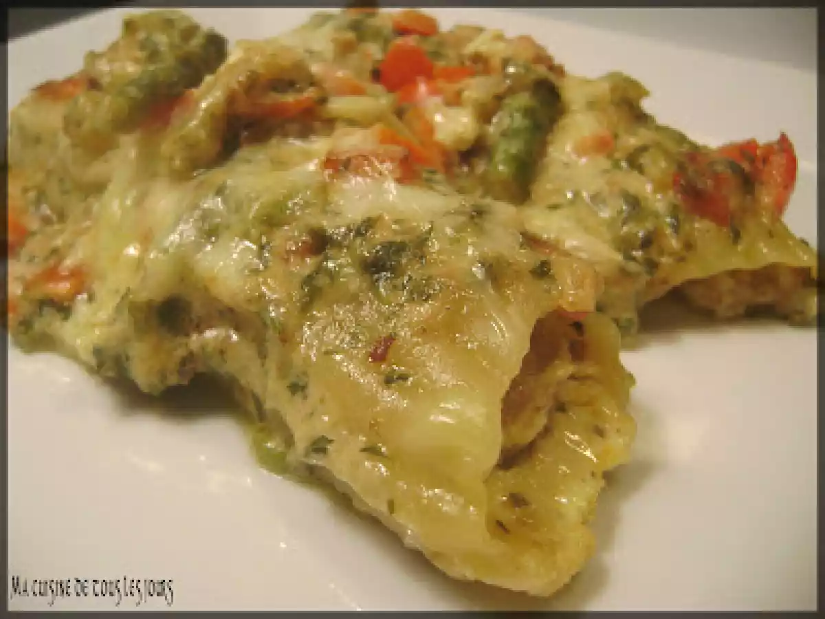 Cannelloni aux saucisses italiennes, sauce primavera