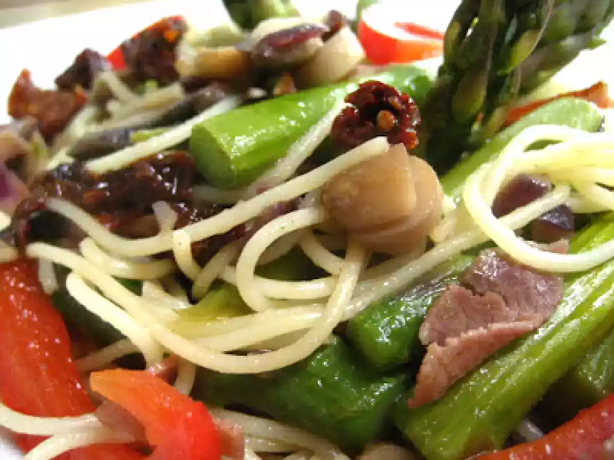 Capelli d'angelo au jambon, asperges, champignons à la Catelli trafiqués à la Marie