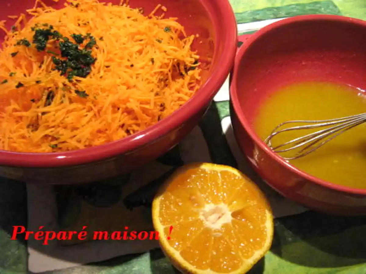 Carottes râpées, sauce orange, gingembre et miel