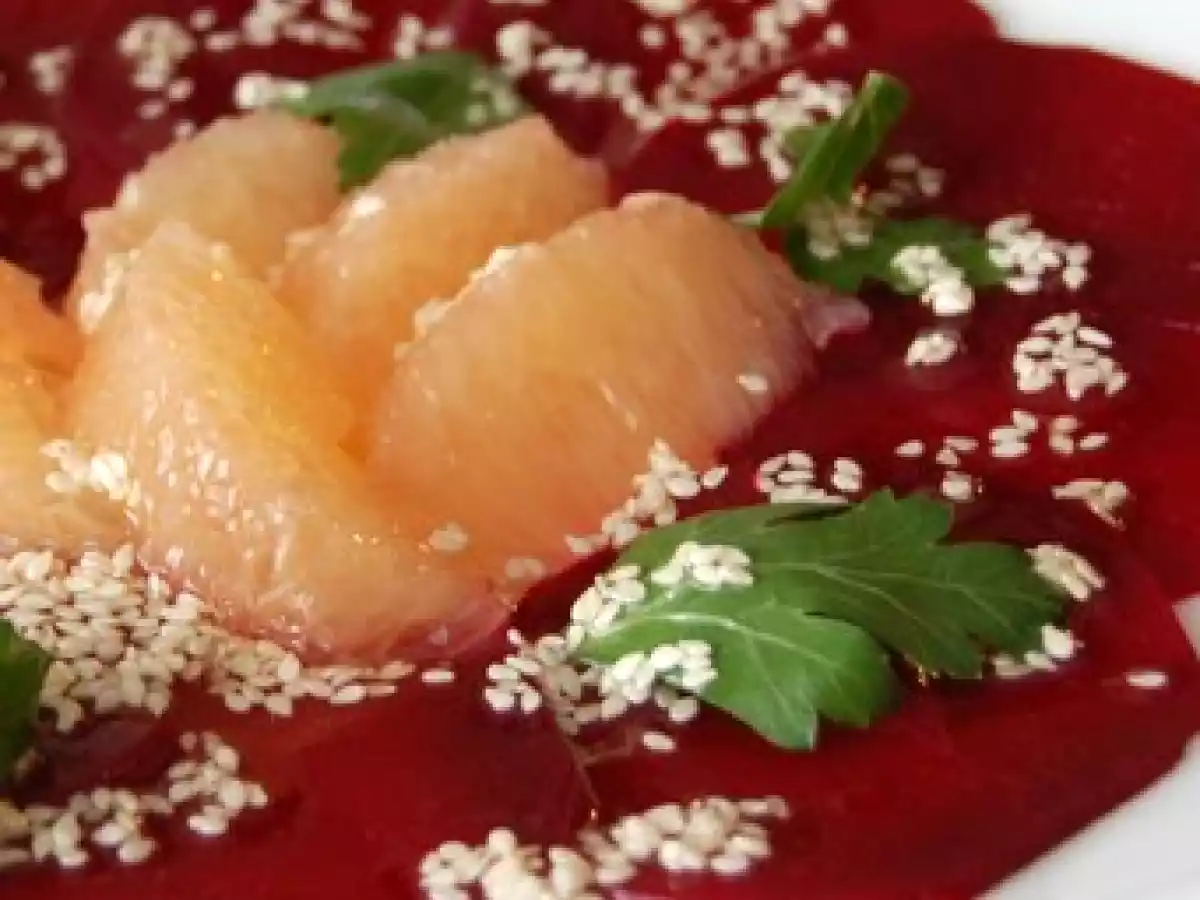 Carpaccio de betterave et pamplemousse rose