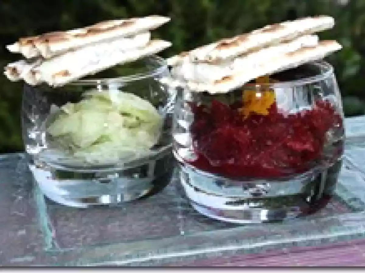 Carpaccio de Concombre au Gingembre et Tartare de Betterave à l'Orange