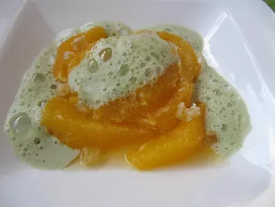 Carpaccio orange, gingembre, émulsion vanille Matcha