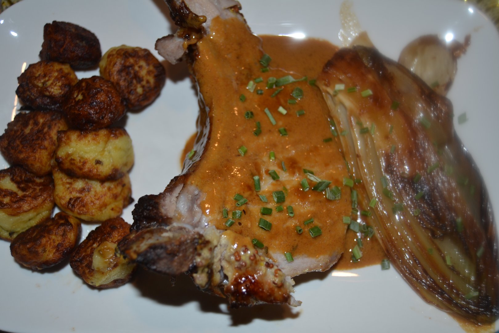 Recette de carré de porc aux deux moutardes et endives