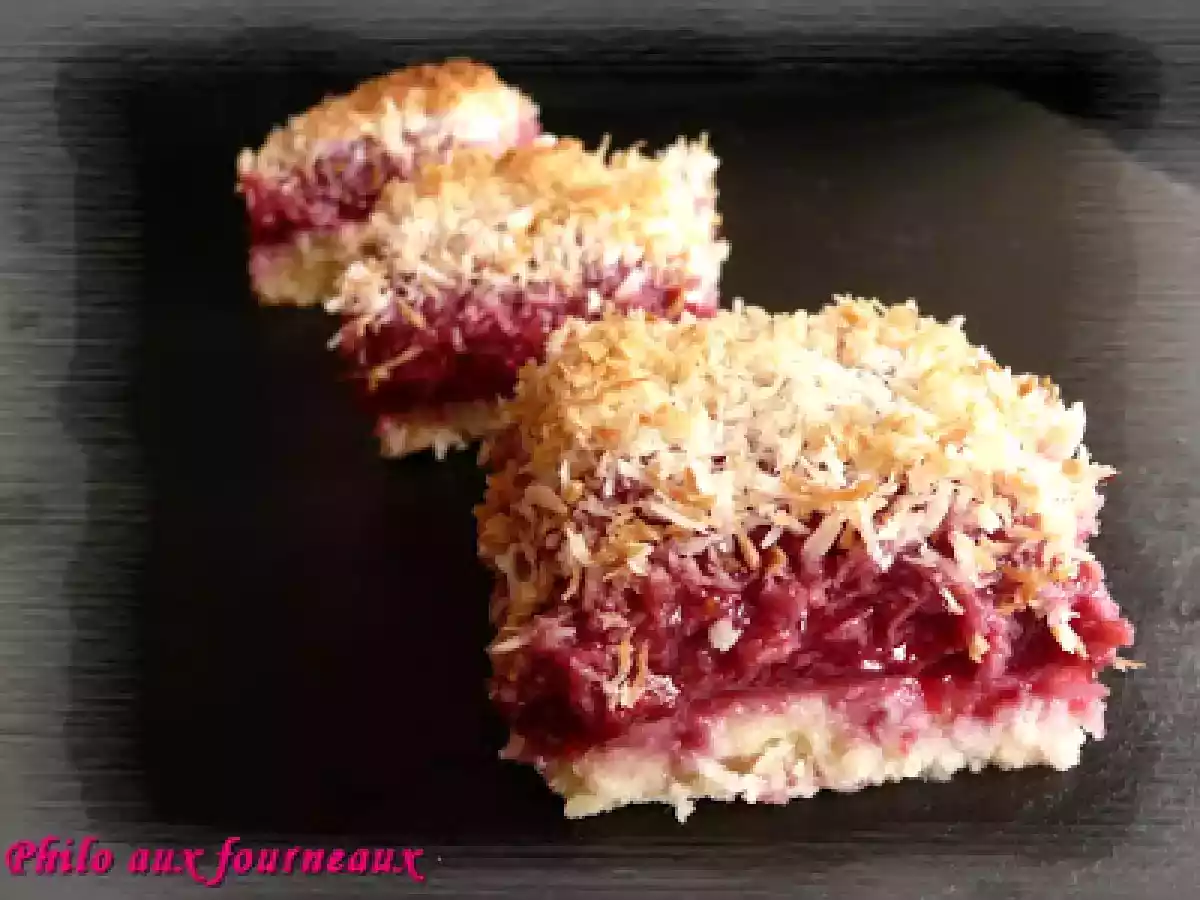 Carrés aux framboises, aux fraises & à la noix de coco