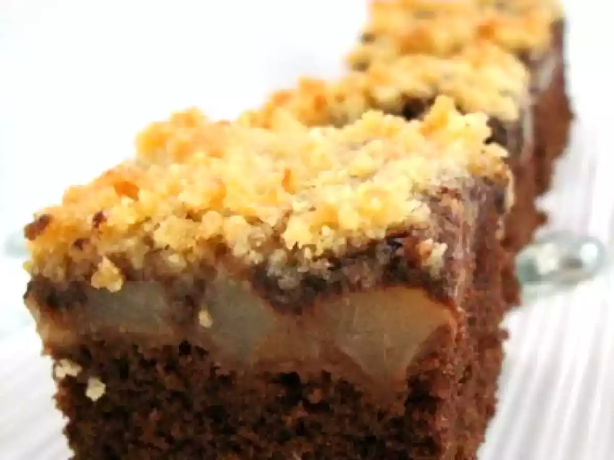 CARRÉS MOELLEUX CHOCO-POIRES-GANACHE, CRUMBLE AUX AMANDES