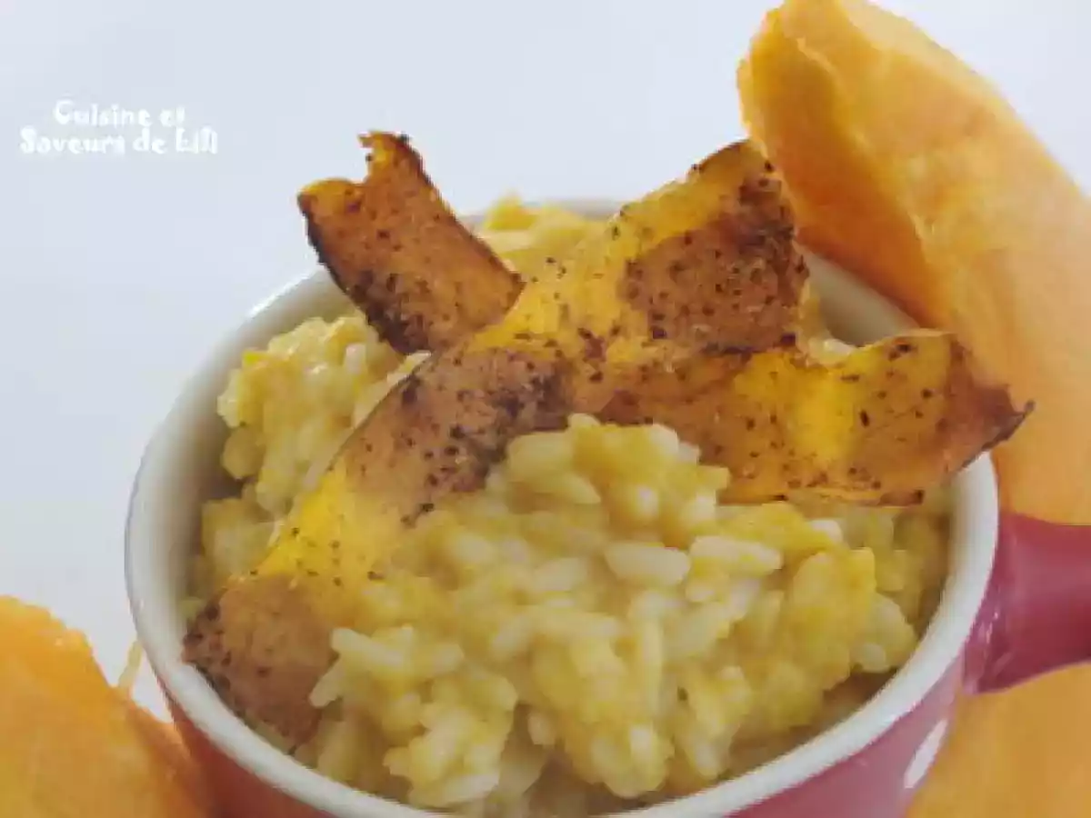 Cassolette de riz au potiron et ses chips au piment d'Espelette