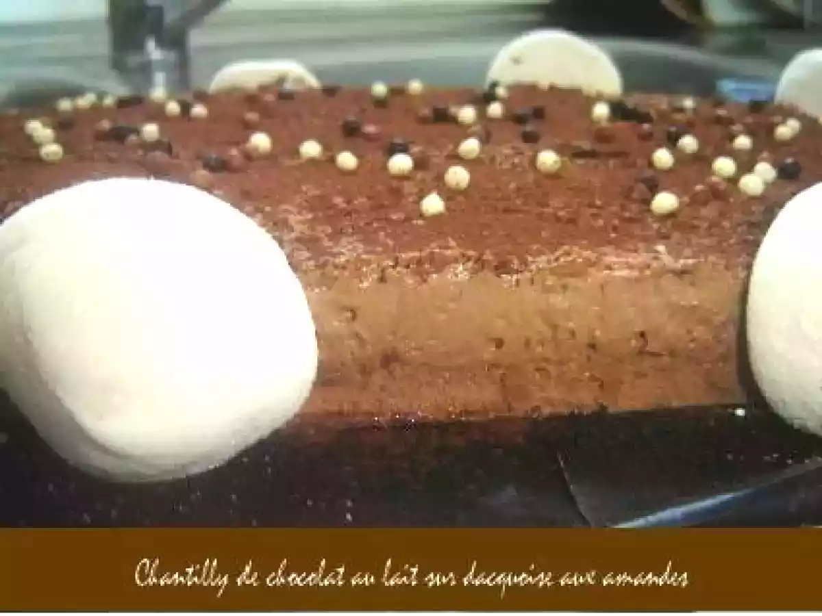 Chantilly de chocolat au lait sur dacquoise aux amandes