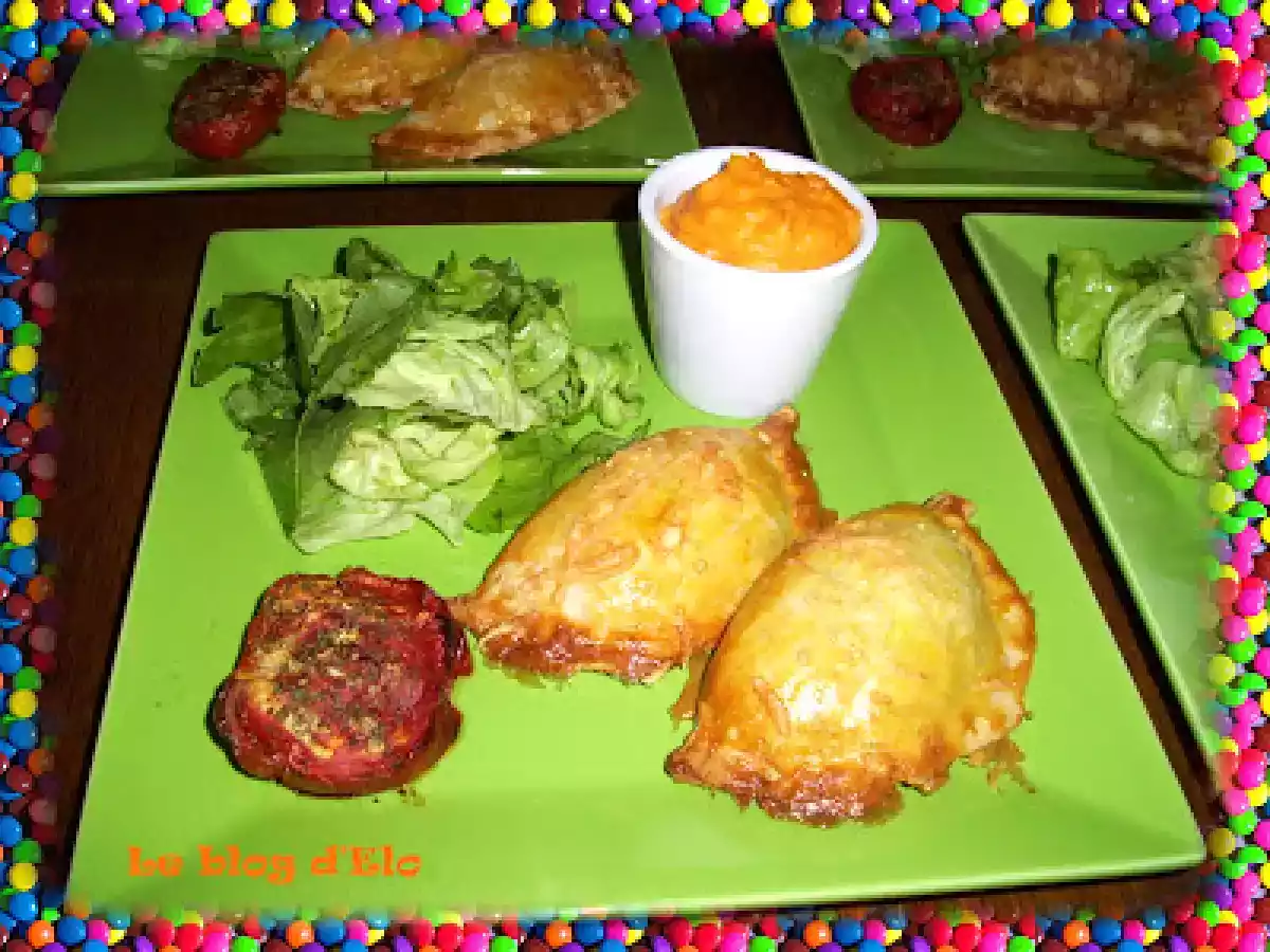 Chaussons poulet champignons et sa purée de patate douce.