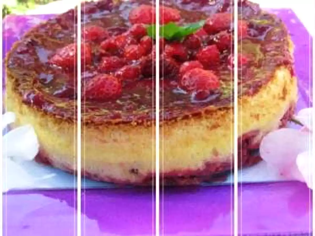 Cheesecake au miel de safran sur lit de framboise et gelée de fr