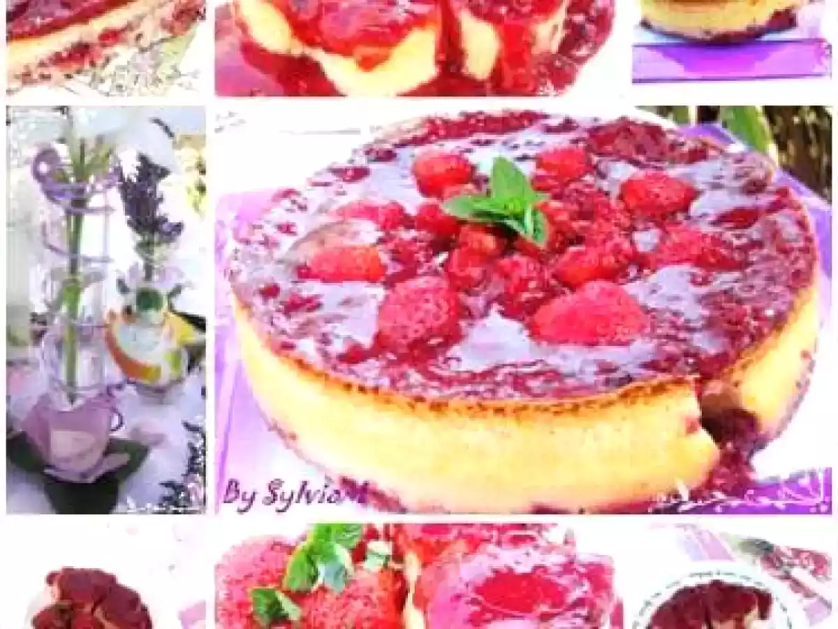 Cheesecake au miel de safran sur lit de framboise et gelée de fr - photo 2