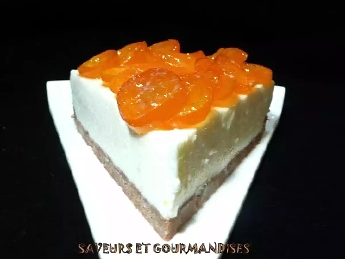 Cheesecake aux kumquats confits.