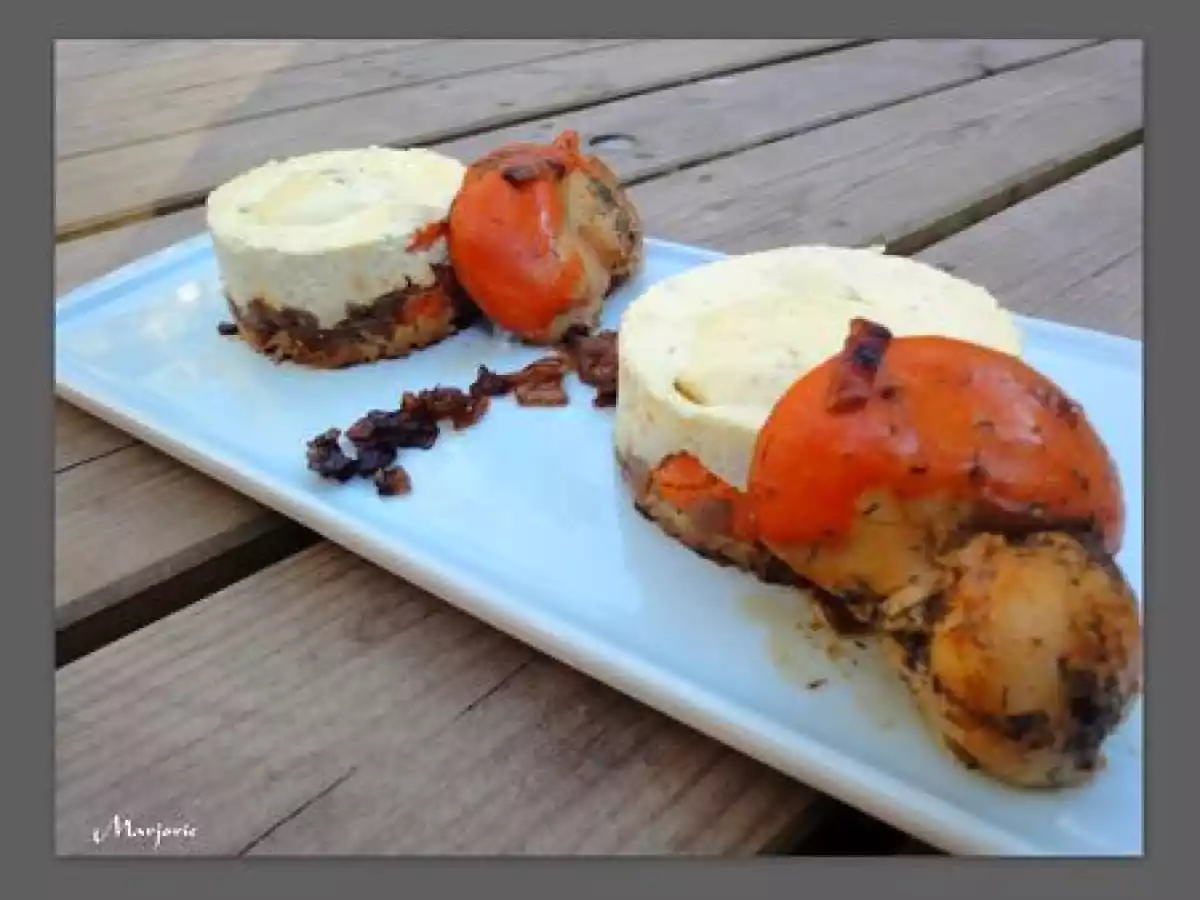 Cheesecake aux noix de St Jacques et confit d'oignon