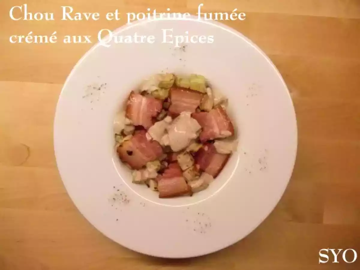 Chou Rave crémé aux Quatre Epices et son Lard fumé, à l'Actifry
