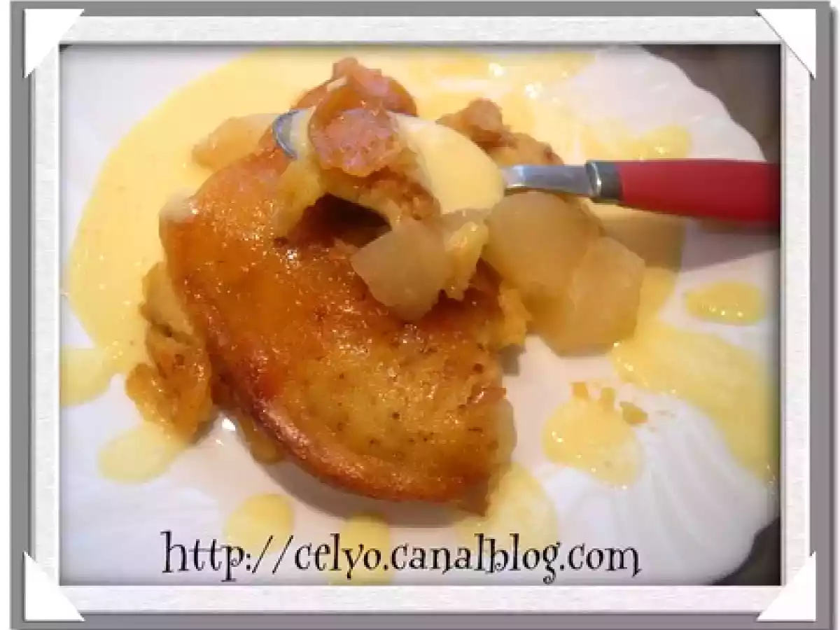 Clafoutis aux poires, crème anglaise à la cardamome