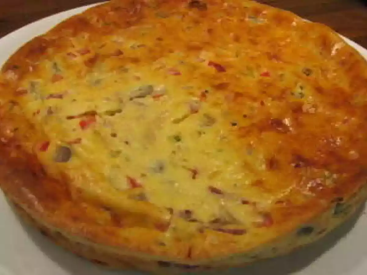 Clafoutis aux poivrons, champignons, allumettes de jambon à l'es