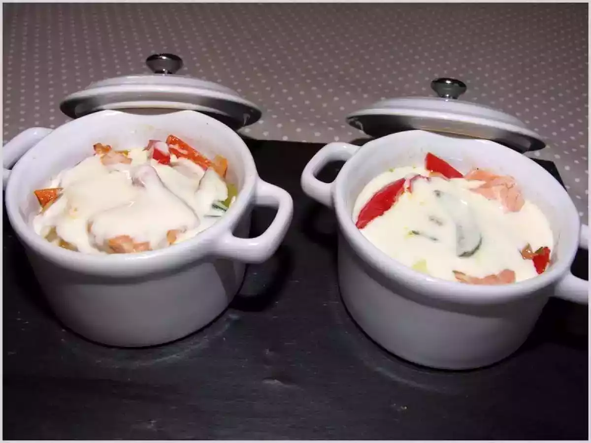 Cocotte de Saint-Jacques et de Saumon au Reblochon