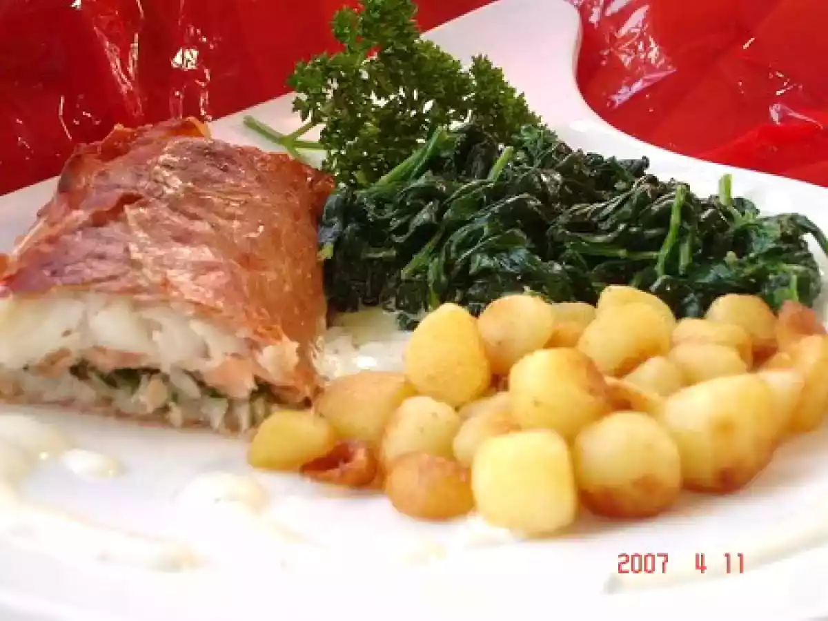 Coeur de cabillaud farçi aux herbes et au saumon fumé