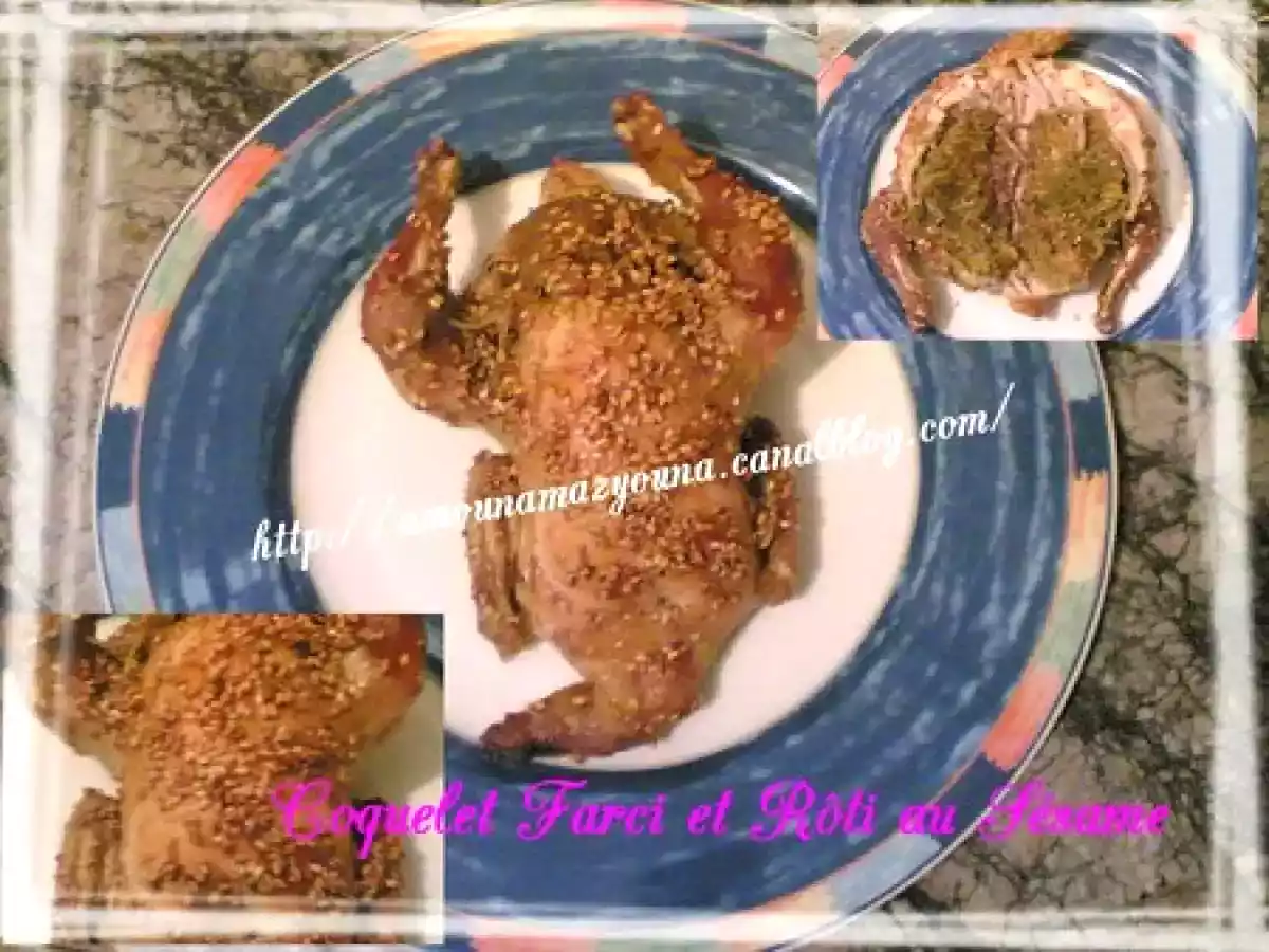 Coquelet farci rôti aux graines de sésame
