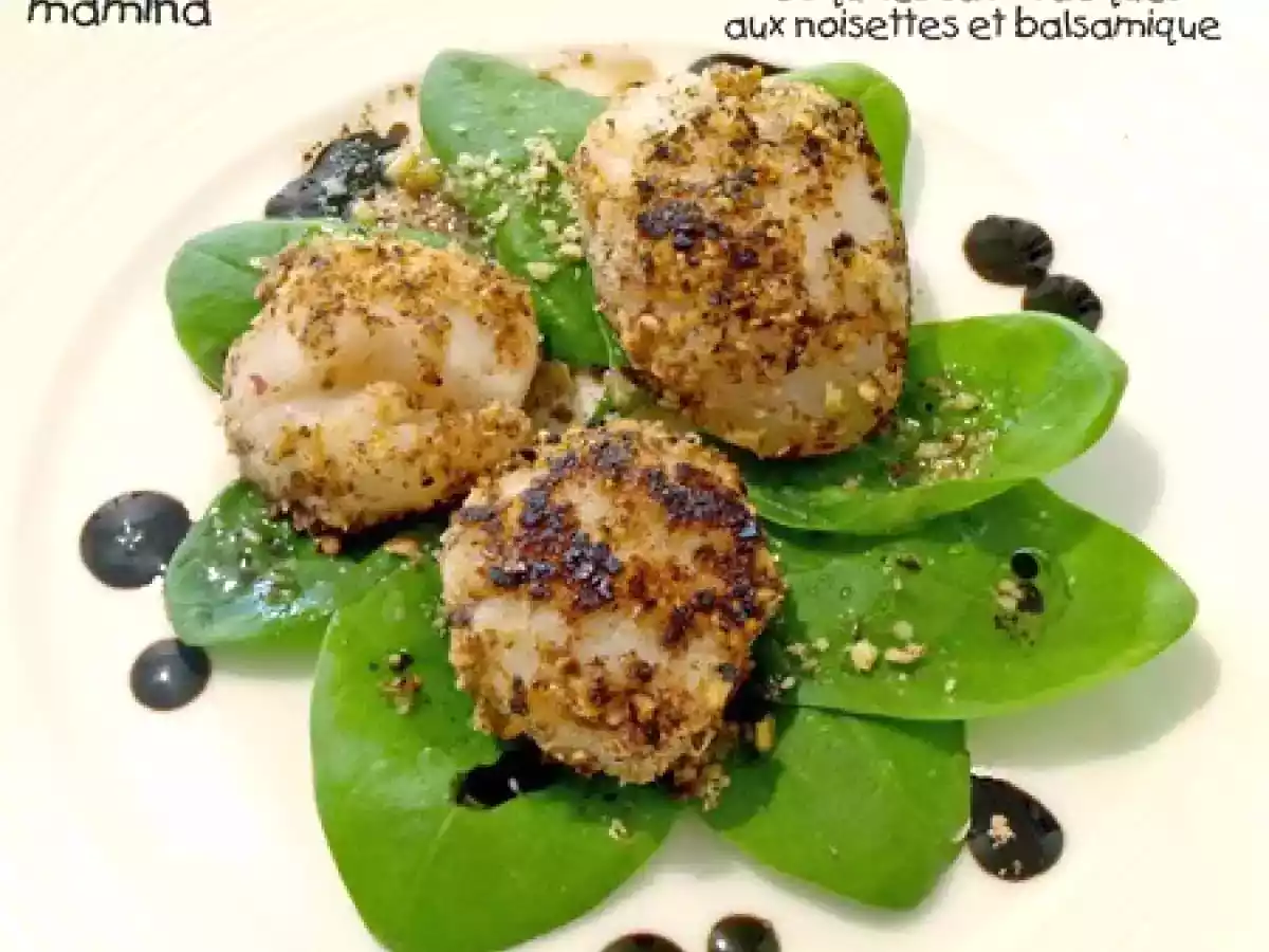 Coquilles Saint Jacques aux noisettes, pousses d épinards et balsamique - photo 2