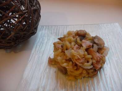 Coquillettes au thon et champignons façon risotto