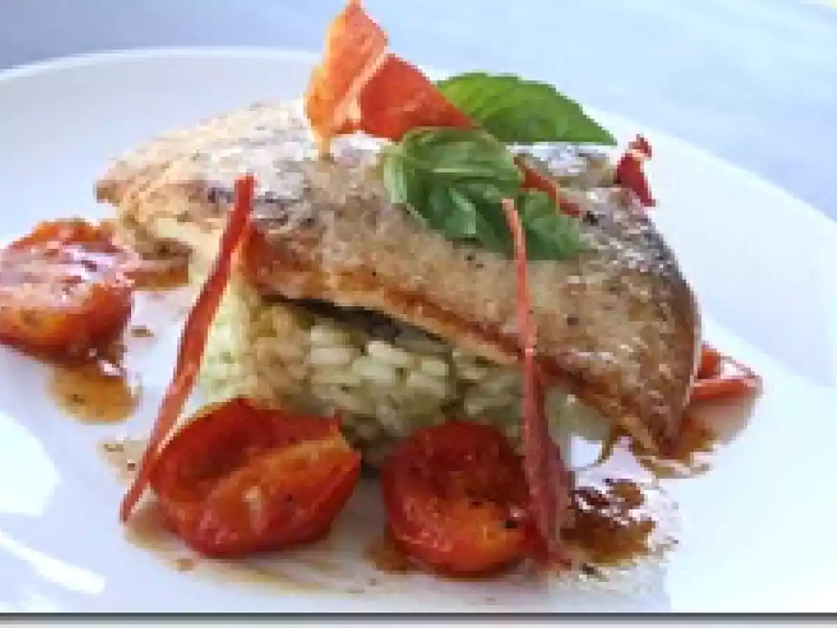 Corb Noir au Beurre Noisette, Risotto au Basilic et Poêlée de Tomate Cerise - photo 2