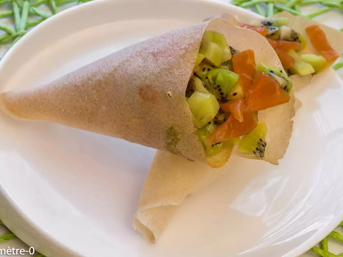 Cornet de kiwis à la truite fumée