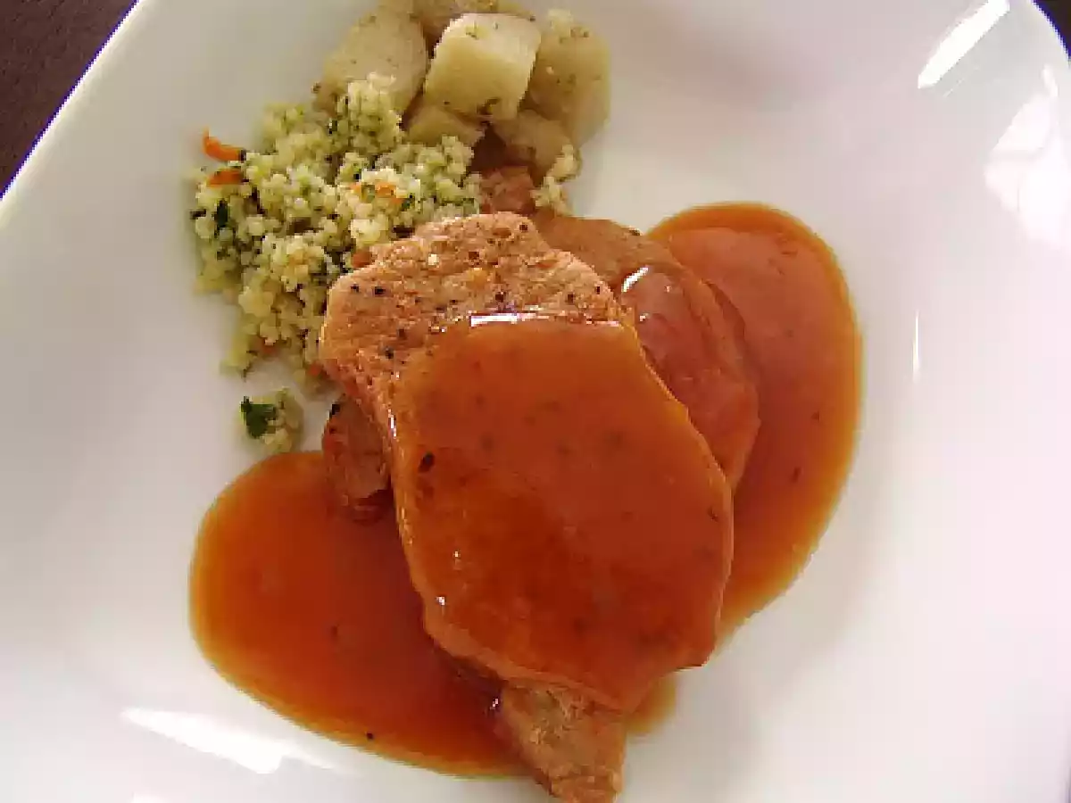 Côtelettes de porc sauce au miel, ail et à l'ananas