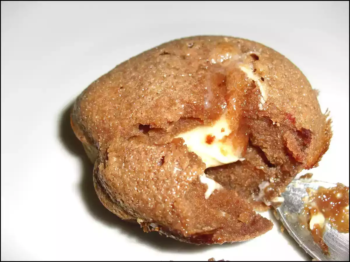 Coulant au praliné, coeur chocolat blanc