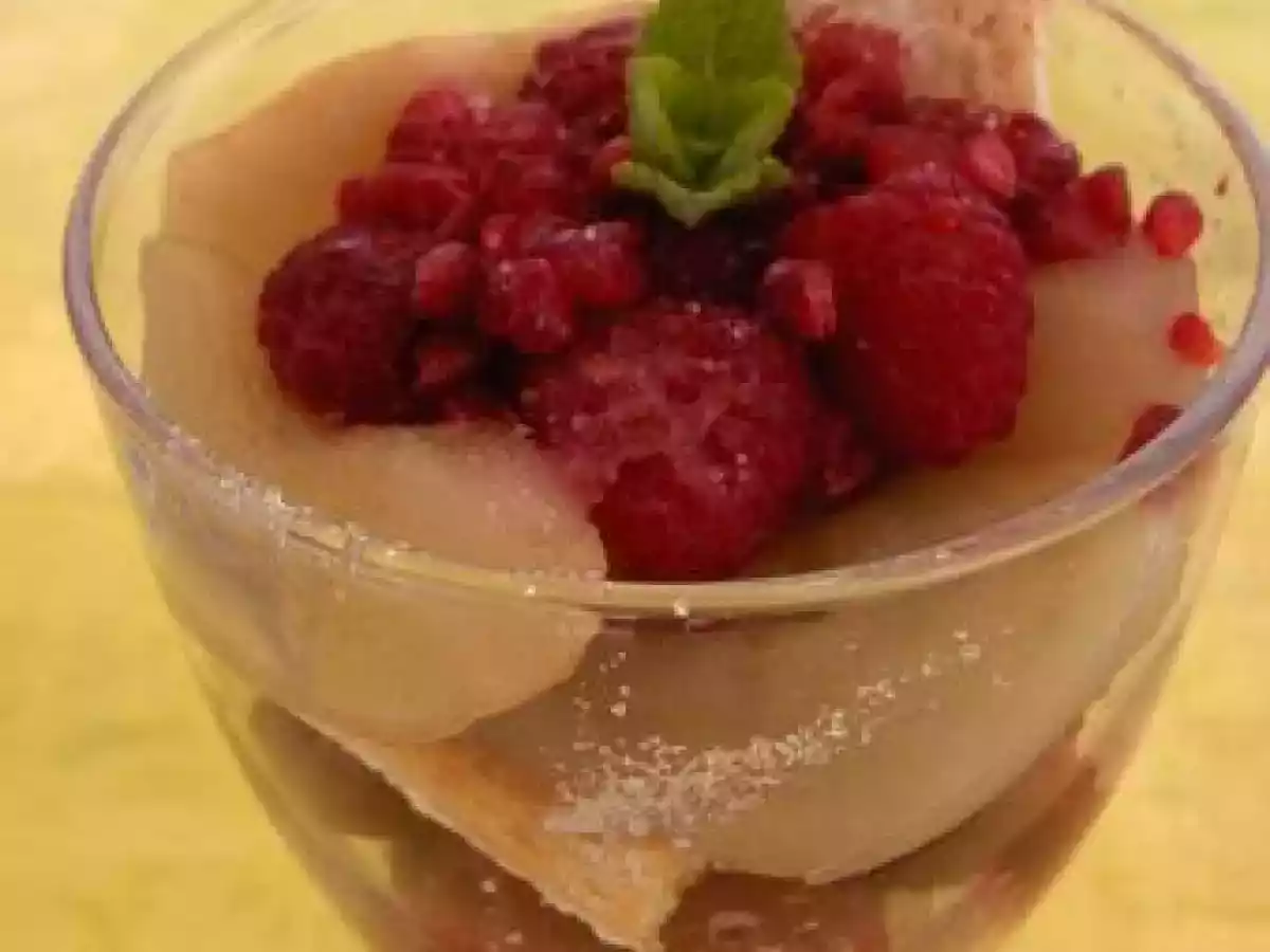 COUPES POIRES FRAMBOISES A LA MENTHE FRAICHE