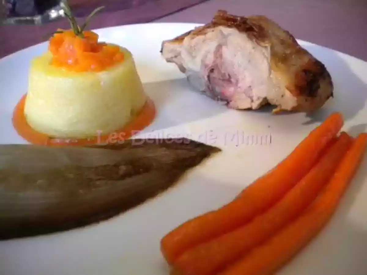 Couronne d'agneau de lait, pommes de terre et carottes glacées - photo 3
