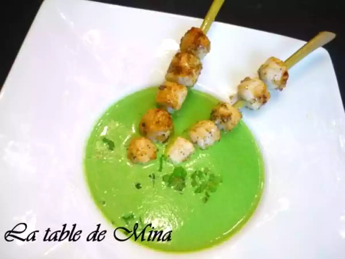 Crème de petits pois, brochettes de noix Saint-Jacques - photo 2