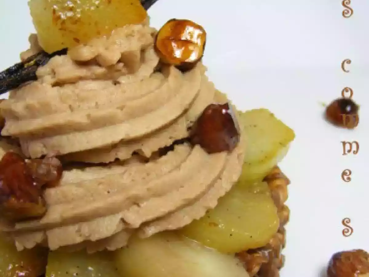 Crème pralinée et poires rôties sur palet de riz soufflé croustillant - photo 2