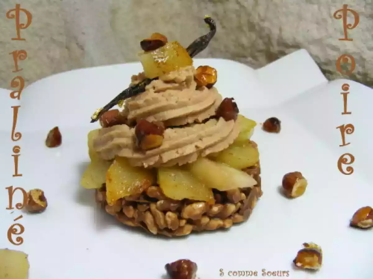 Crème pralinée et poires rôties sur palet de riz soufflé croustillant - photo 3