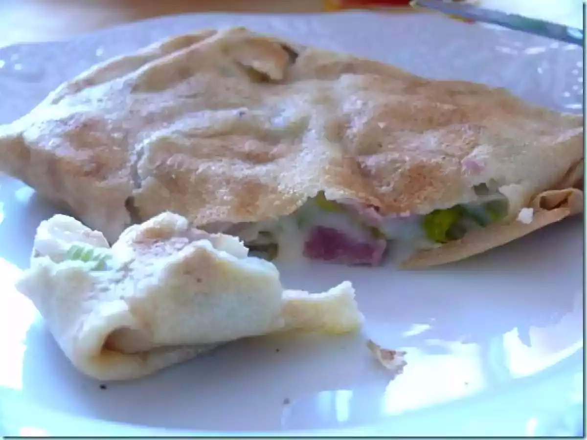Crêpes au jambon, poireaux et champignons