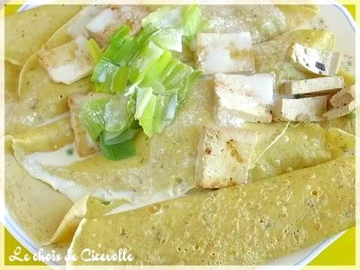 Crèpes au poireau et au tofu fumé