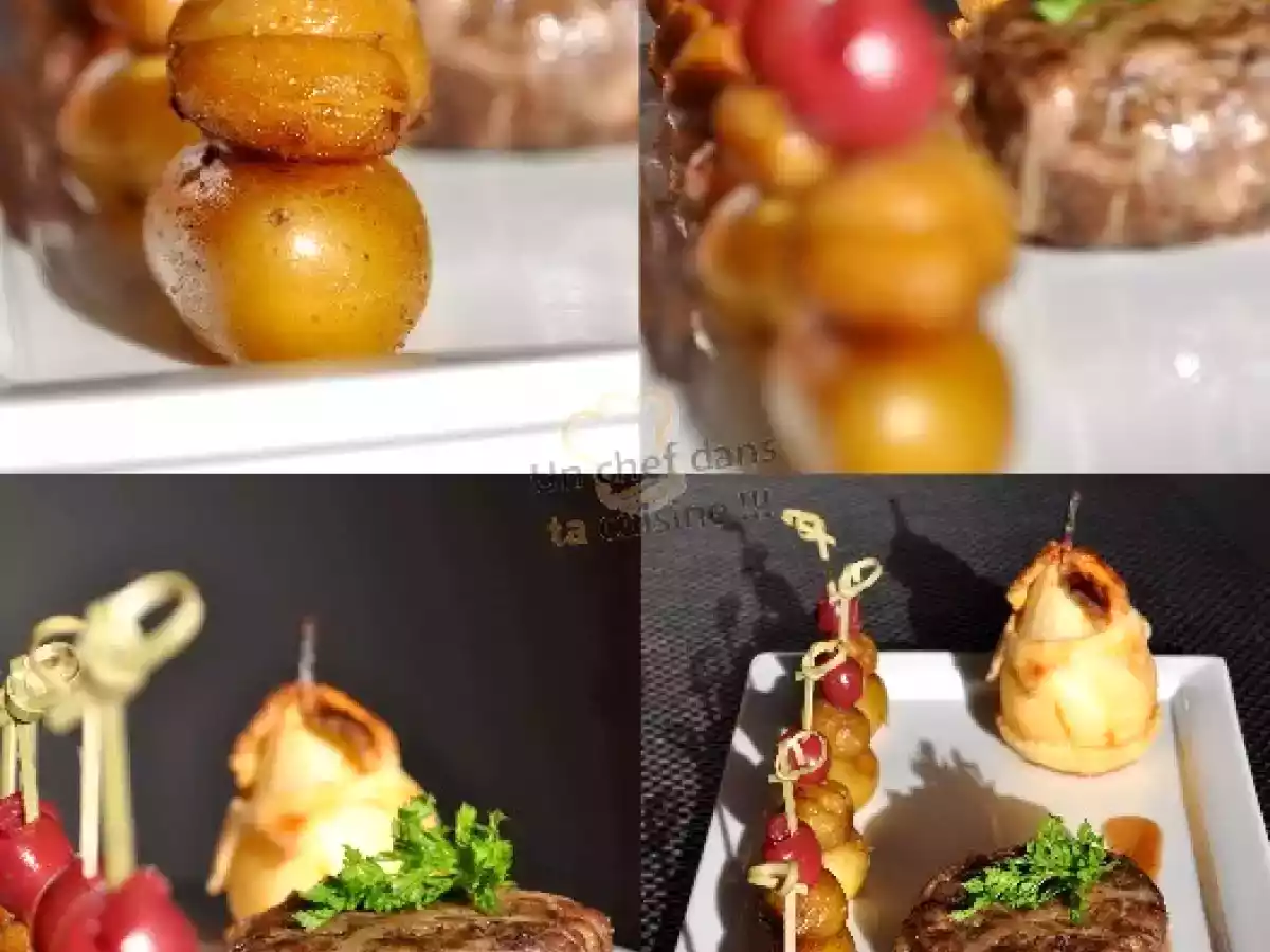 Crépinette d'oie Jus de Griotte, Poire Rôtie en Habit