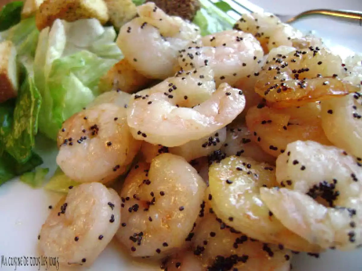 Crevettes au miel et aux graines de pavot
