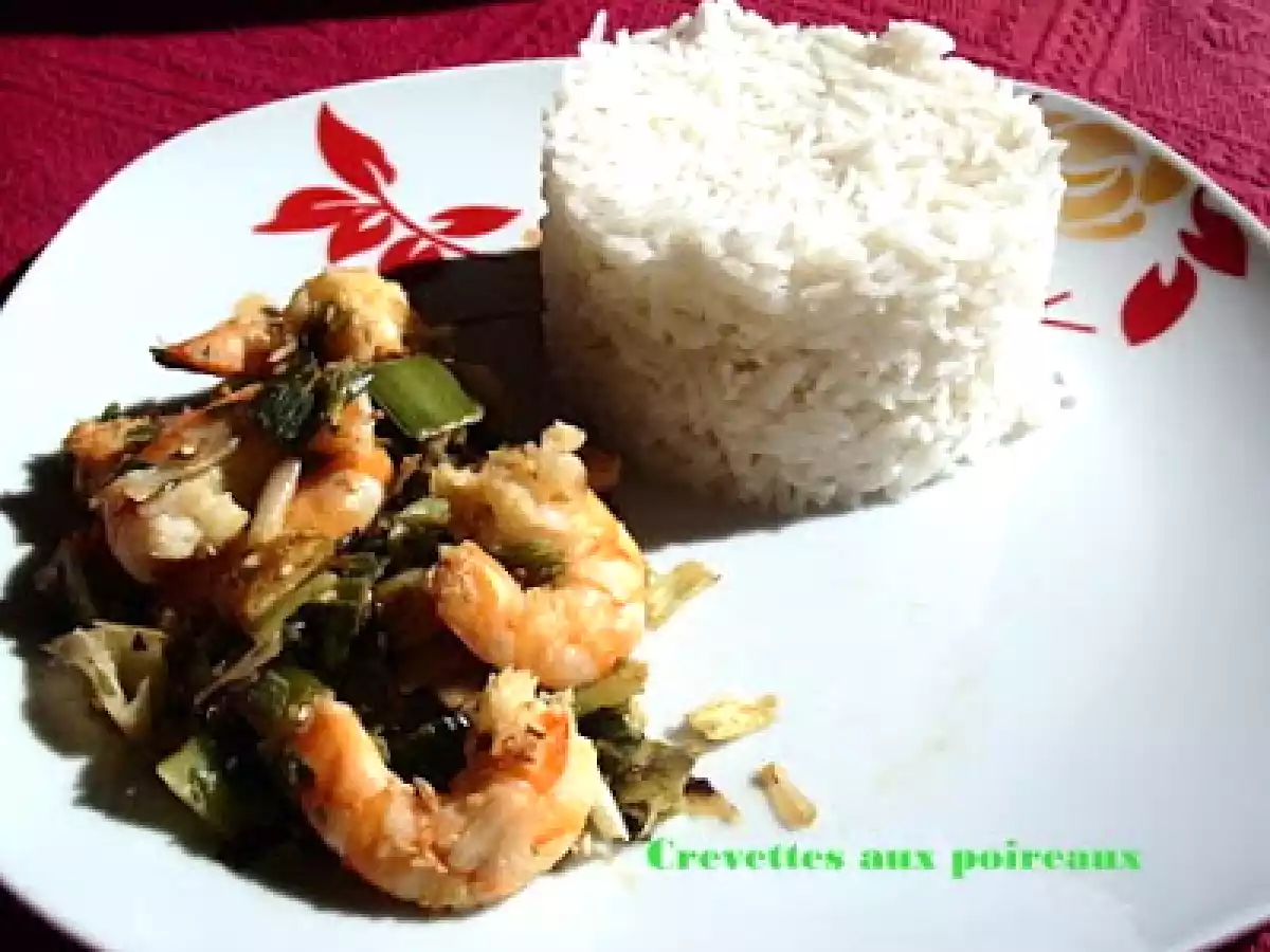 Crevettes aux poireaux