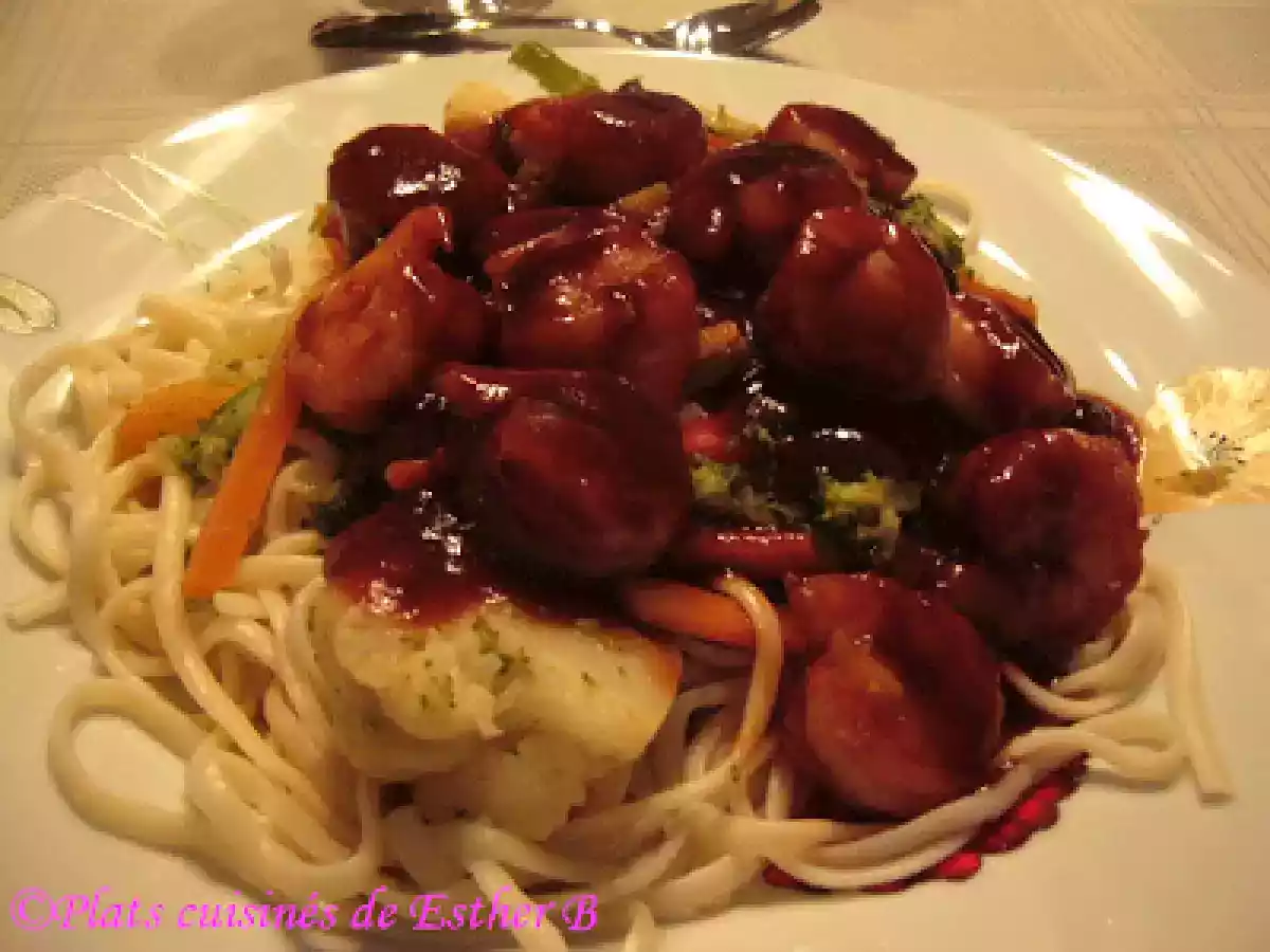 Crevettes et pétoncles aux deux parfums