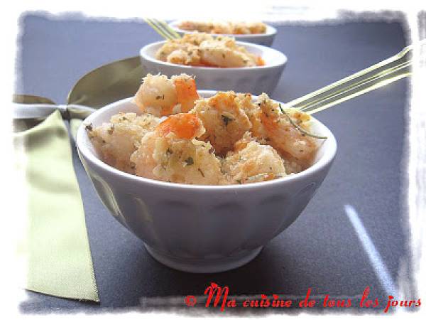 Crevettes sablées au fromage parmesan et ail