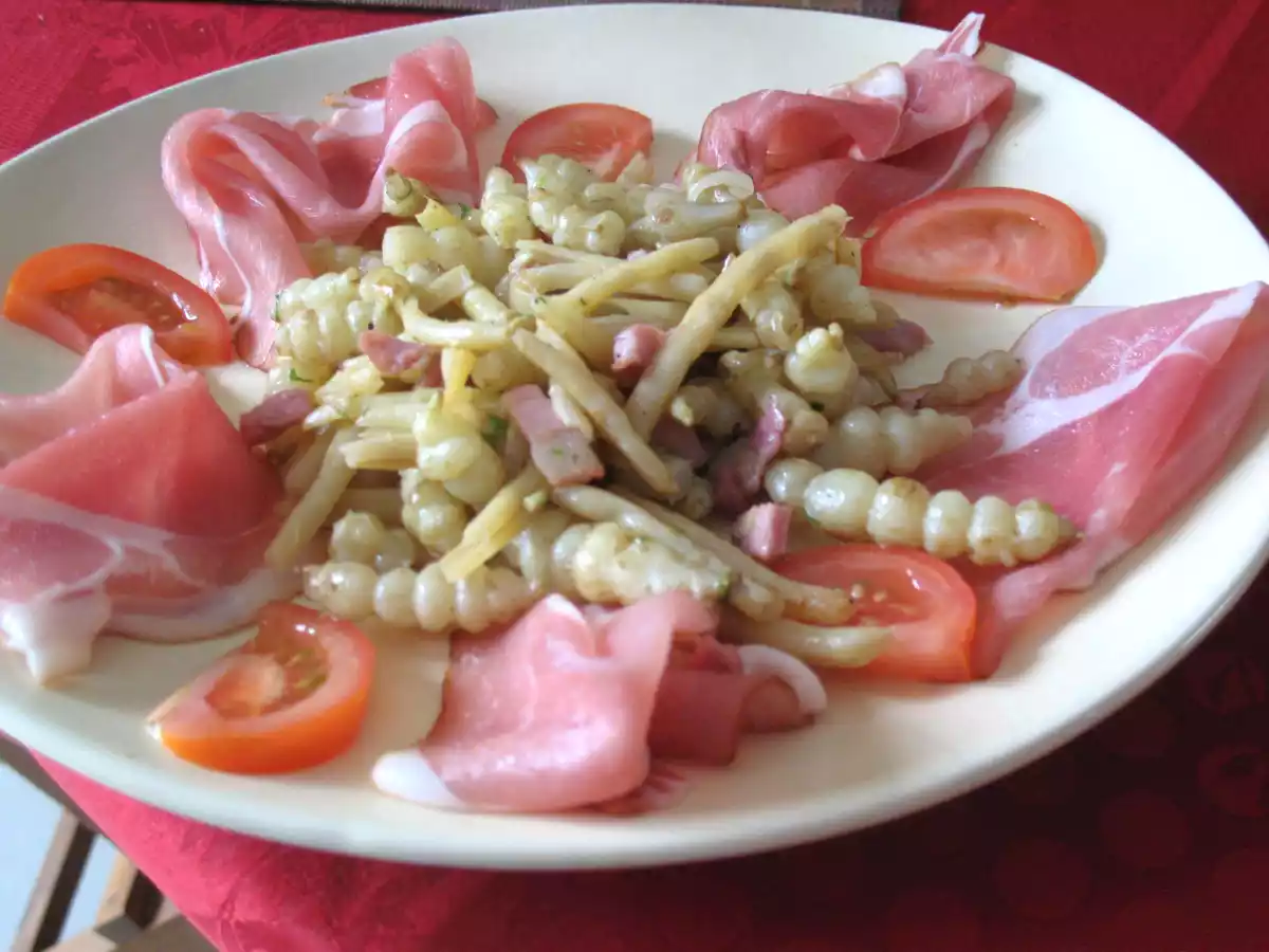 Crosnes poelés aux lardons et haricots beurre