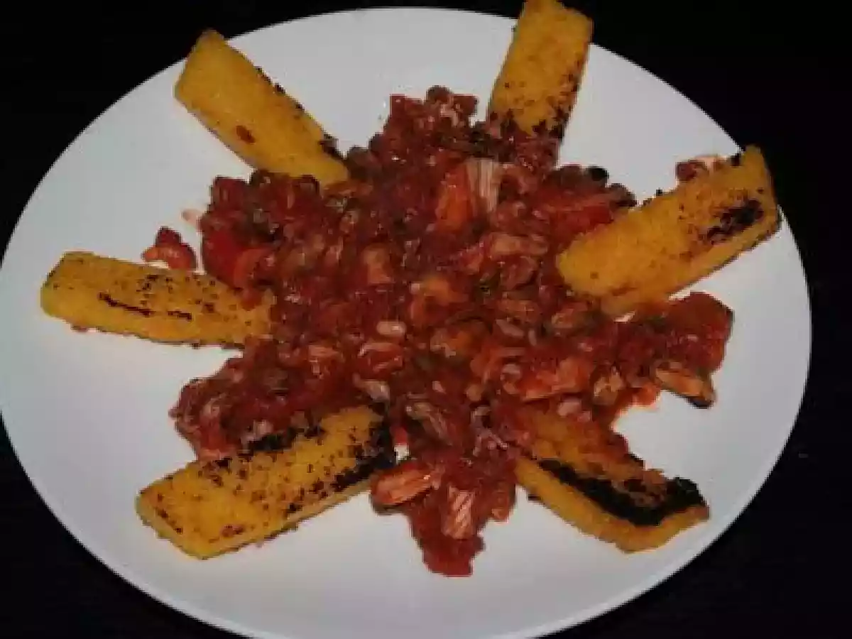 Crostini de polenta aux fruits de mer