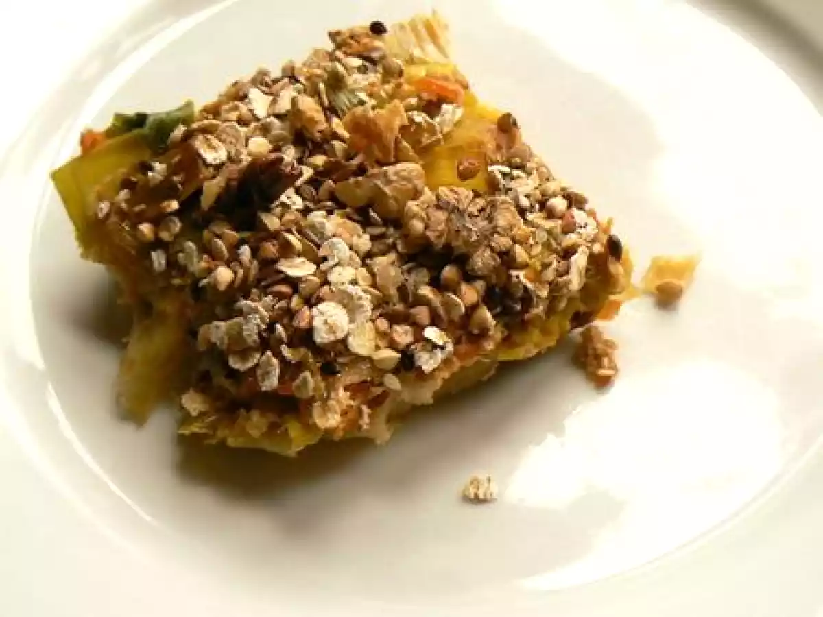 Croustillant graines de sarrasin sur flan de légumes