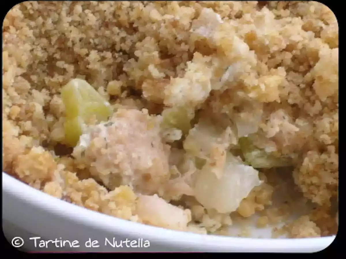 Crumble de saumon sur lit de fondue poireau
