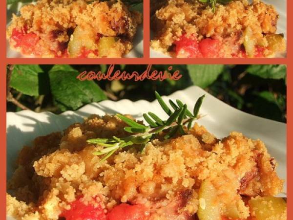 Crumble de tomates et courgettes aux saucisses de Toulouse