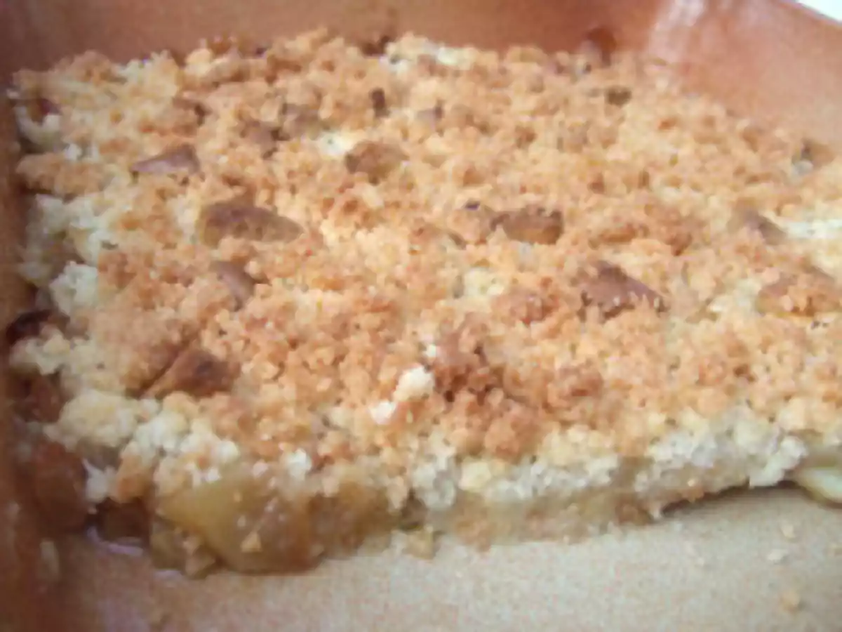 Crumble pommes bananes coco au chocolat blanc