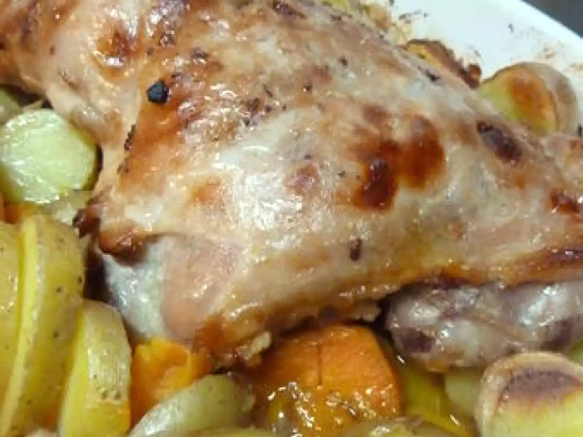 Cuisse de dinde à l'ail aux deux patates