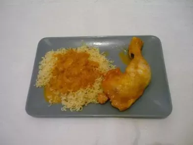 Cuisse de poulet au curry rouge et sa touche sucré.