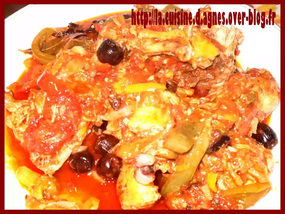 Cuisses de poulet aux 3 poivrons et aux olives de Nyons